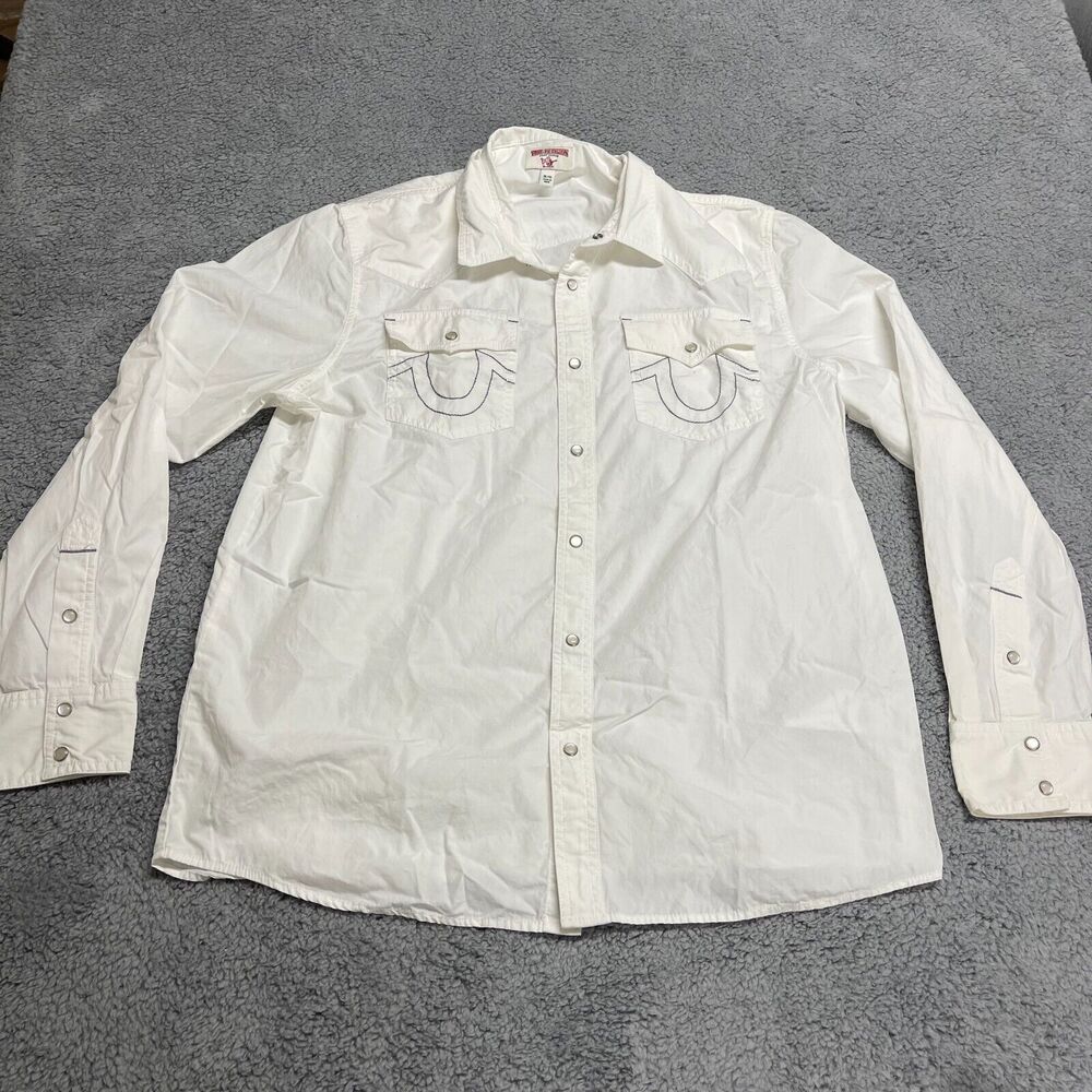 True Religion Button Up Shirt Mens XL White Long Sleeve.